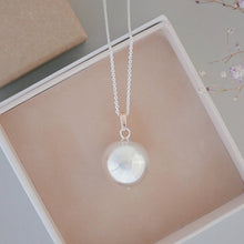 Load image into Gallery viewer, polished hallmarked sterling silver Mexican bola pregnancy necklace with 9ct gold bail in luxury packaging