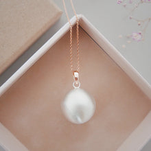 Load image into Gallery viewer, satin hallmarked sterling silver Mexican bola pregnancy necklace with 9ct rose gold bail and chain