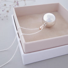 Load image into Gallery viewer, polished hallmarked sterling silver Mexican bola pregnancy necklace with 9ct rose gold bail in luxury packaging
